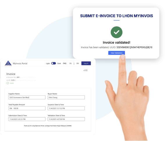 Validated by LHDN screen in the WebCEO E-Invoice app