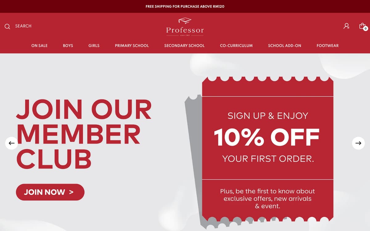 Professor Uniforms online store homepage