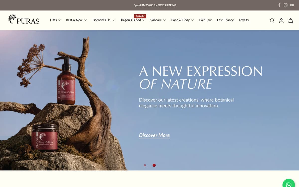 Puras online store homepage
